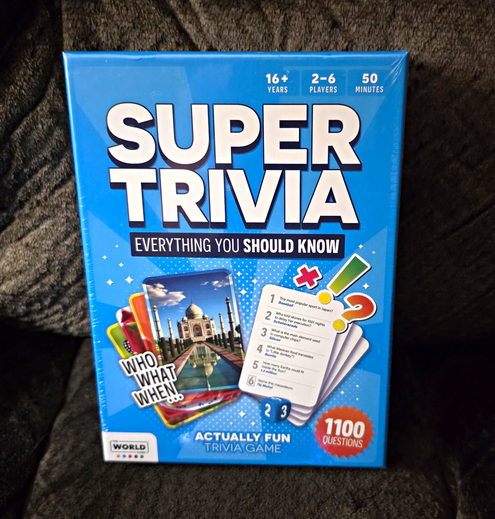 World Super Trivia Card Trivia Game 1100 Questions 2-6 Players Ages 16+
